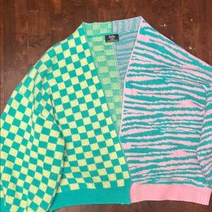 Dressed in LALA Green and Pink Checkered Cardigan